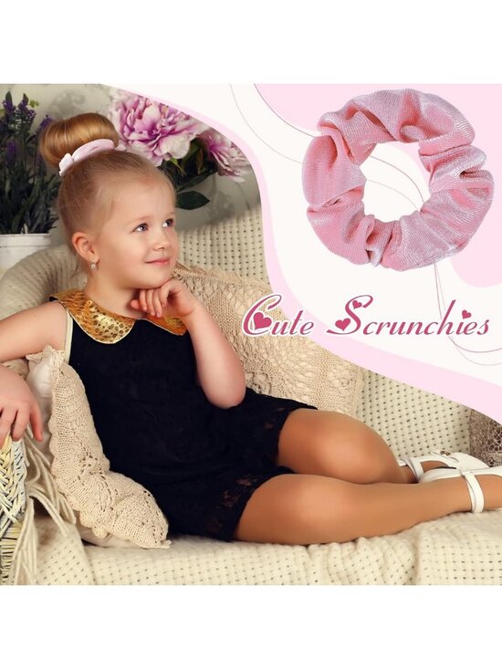 50 Pcs Pink Velvet Scrunchies - Soft Elastic Hair Ties for Women & Girls, Party main image 6